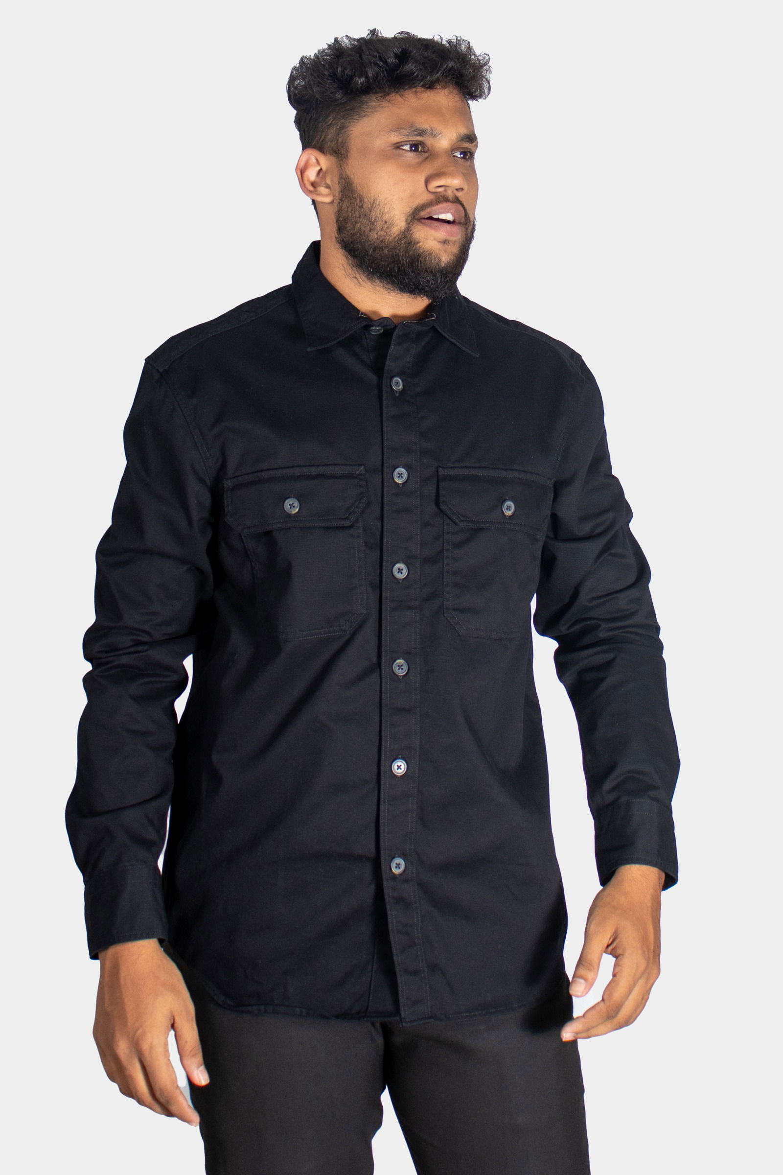 Black long sleeve shop shirt with pocket